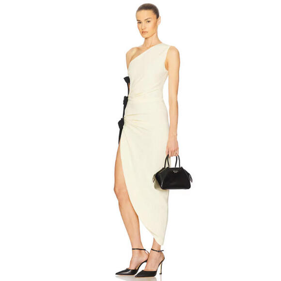 Helsa The Seline Dress butter yellow asymmetrical open-sided bow-tie XS NWT $369 - Picture 4 of 14